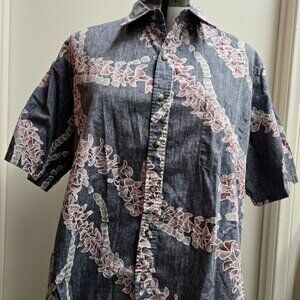 COOKE STREET Honolulu Gray Floral Vines Reverse Print Hawaiian Button Up Shirt L